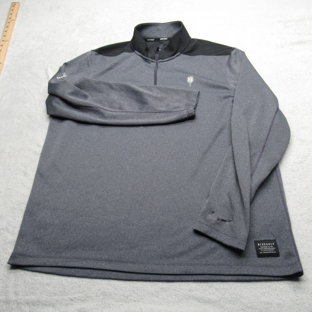 Nike Golf Shirt Mens Large Gray Dri-FIT 1/4 Zip Pullover Performance Logo